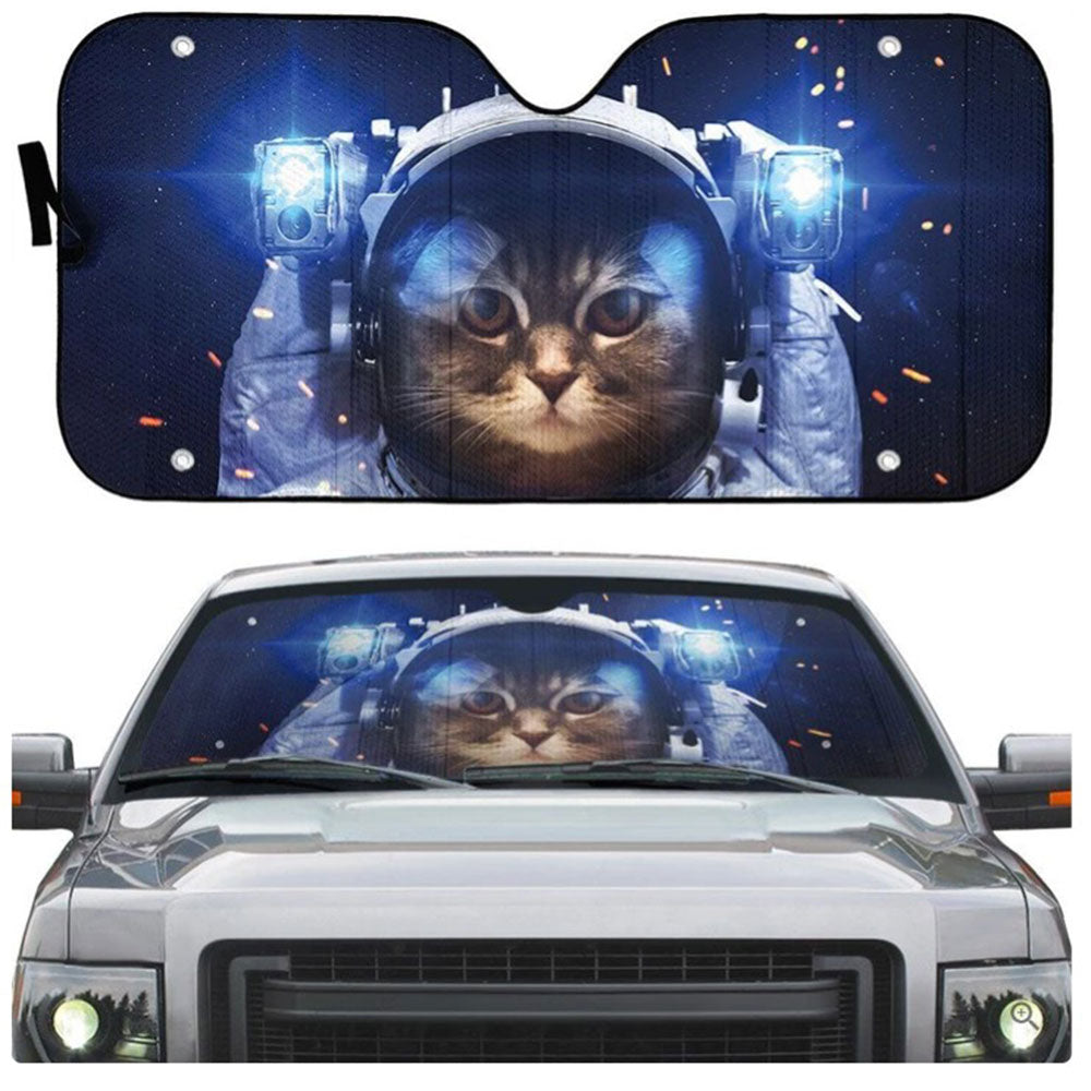 Brown Tabby Cat Astronaut Car Sun Shades for Windshield Decor Gift