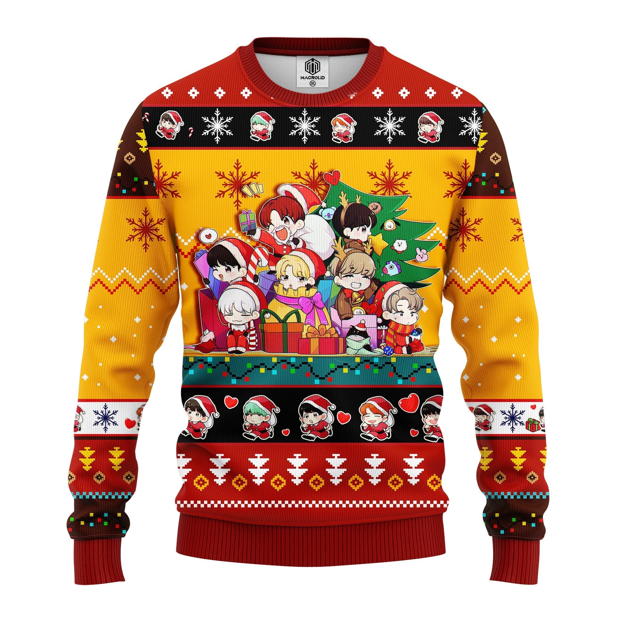 BTS Army Chibi Ugly Christmas Sweater Red Yellow Cute Gift Idea