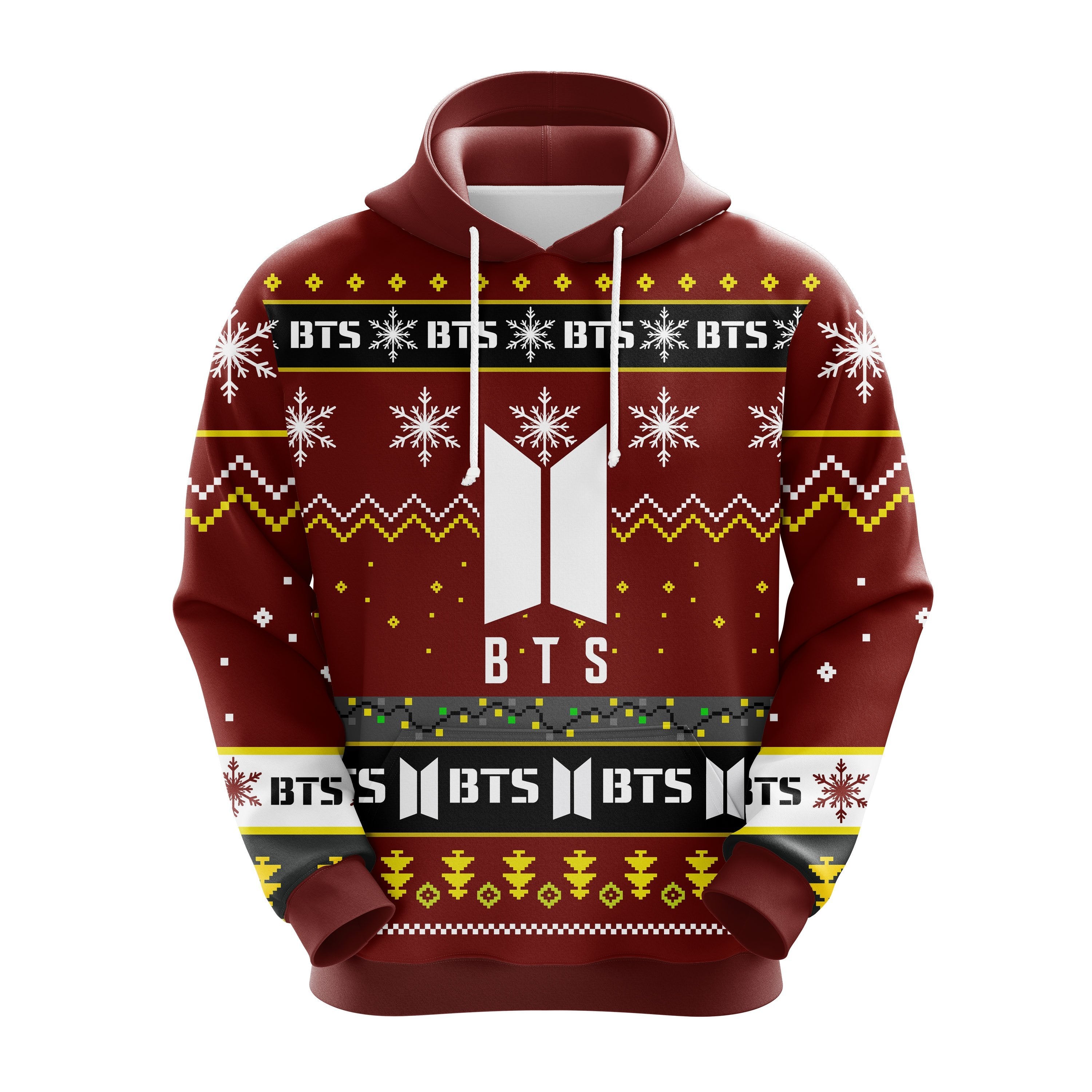 BTS Christmas Ugly Hoodie Blue for Women - Amazing Gift Idea