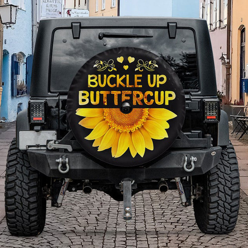 Sunflower Jeep Spare Tire Cover Gift for Campers - Buckle Up Buttercup