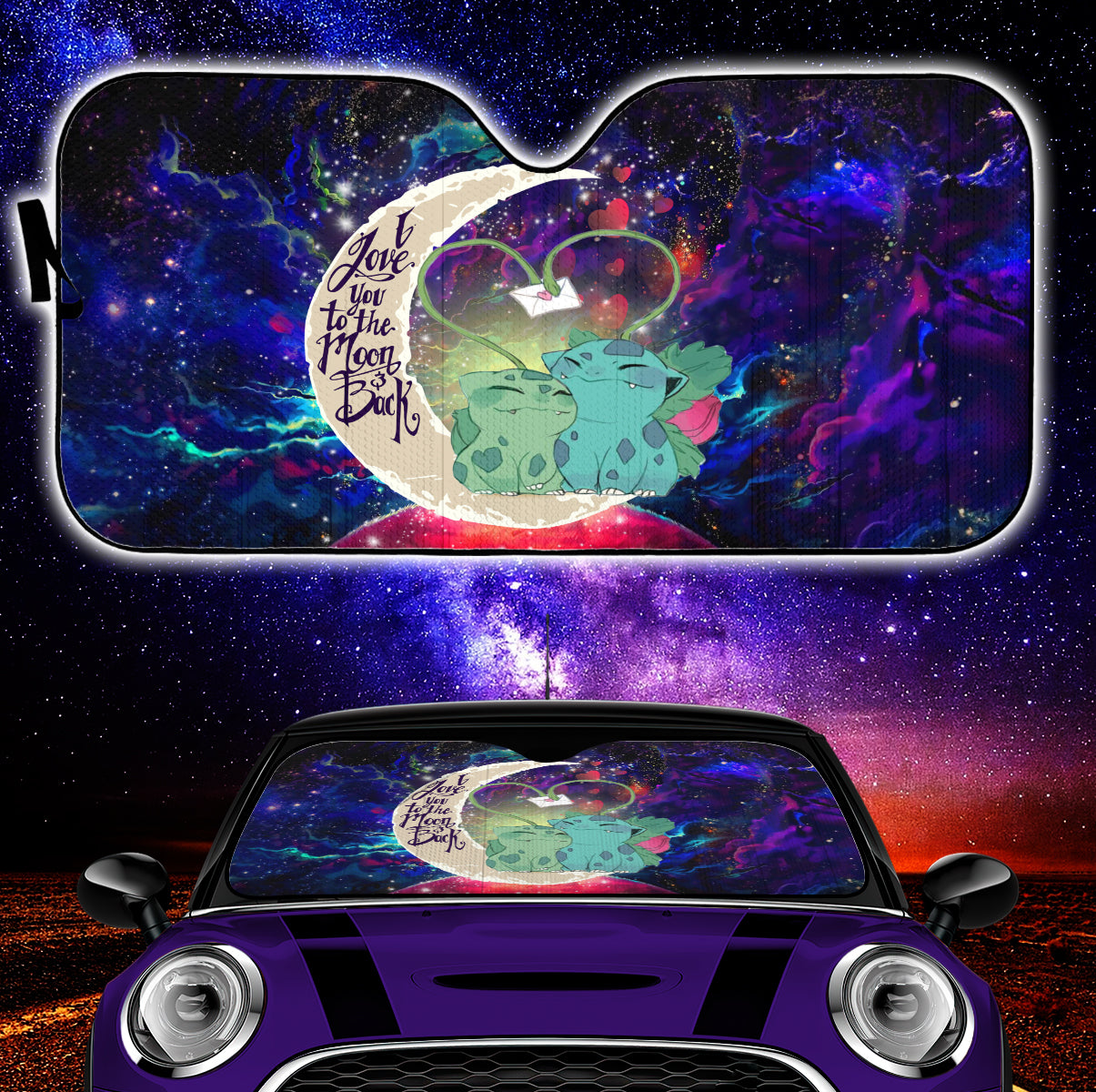 Bulbasaur Pokemon Love You To The Moon Galaxy Car Sunshades