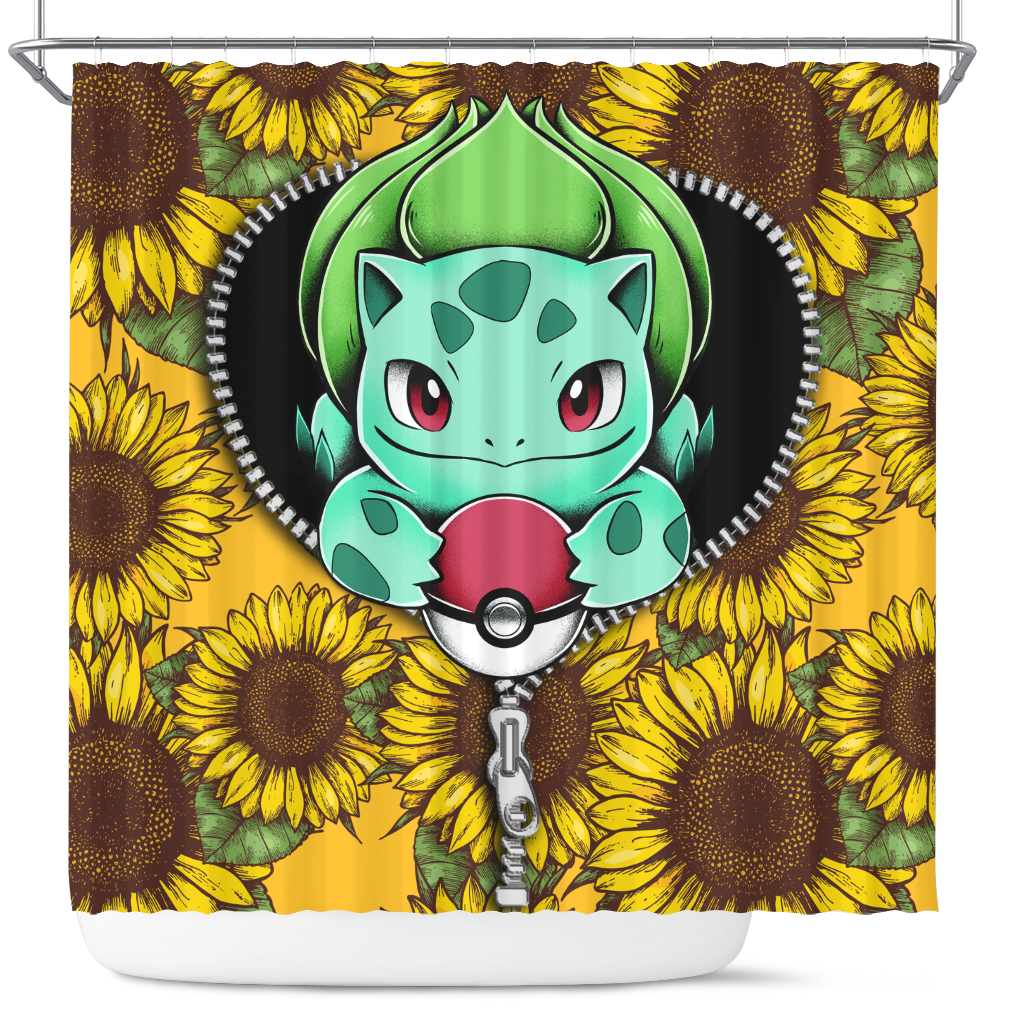 Bulbasaur Zipper Shower Curtain - Pokemon Sunflower Design