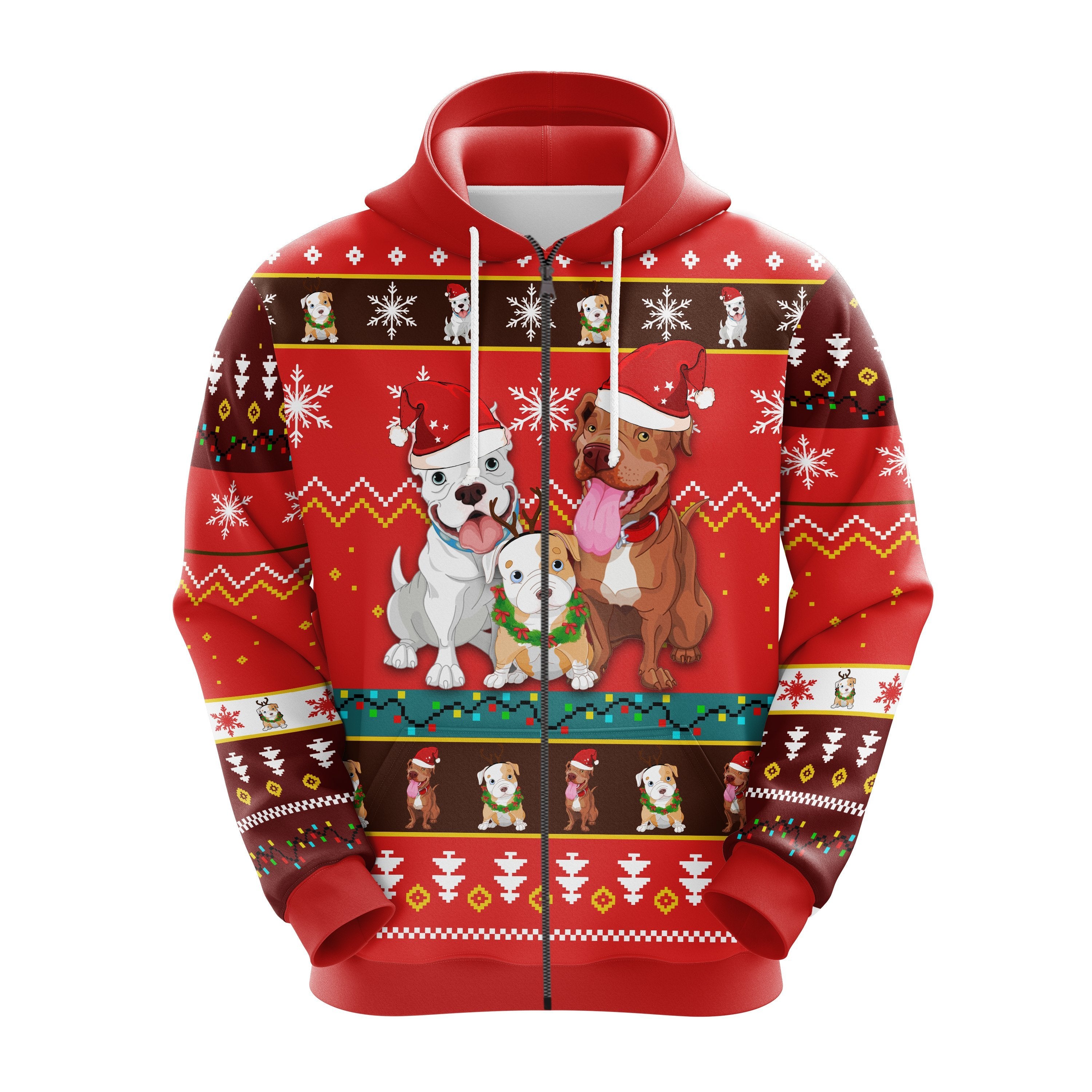 Cute Bulldog Halloween Ugly Hoodie Zip Red - Amazing Gift Idea
