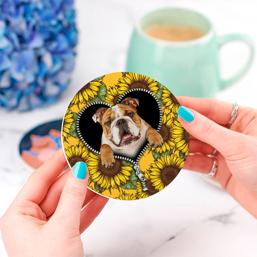 Bull Dog Sunflower  Drink Coasters for Beverage Protection