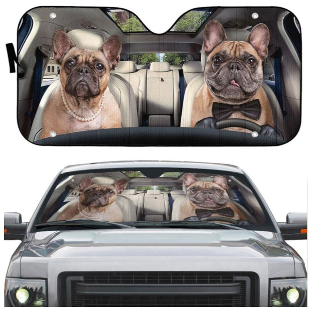 Custom Bulldog Couple Car Sun Shades Windshield Accessories Gift