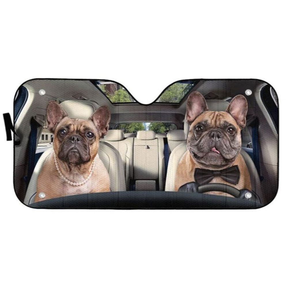 Custom Bulldog Couple Car Sun Shades Windshield Accessories Gift