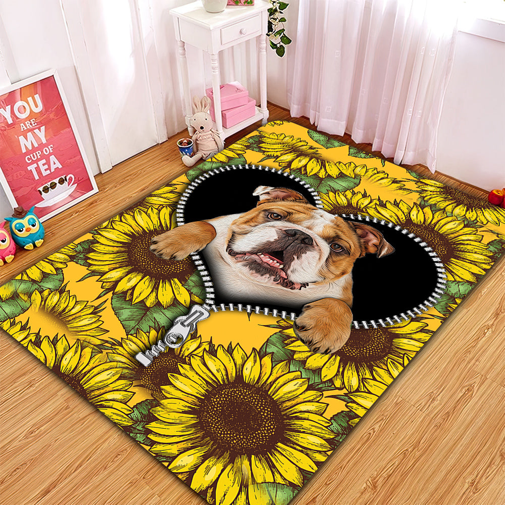 Bulldog Sunflower Decorative Rug for Home Room Decor Carpet