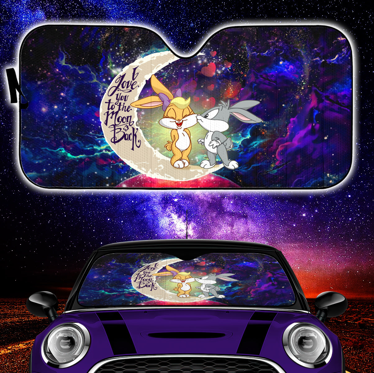 Bunny Couple Love You To The Moon Galaxy Car Sunshades