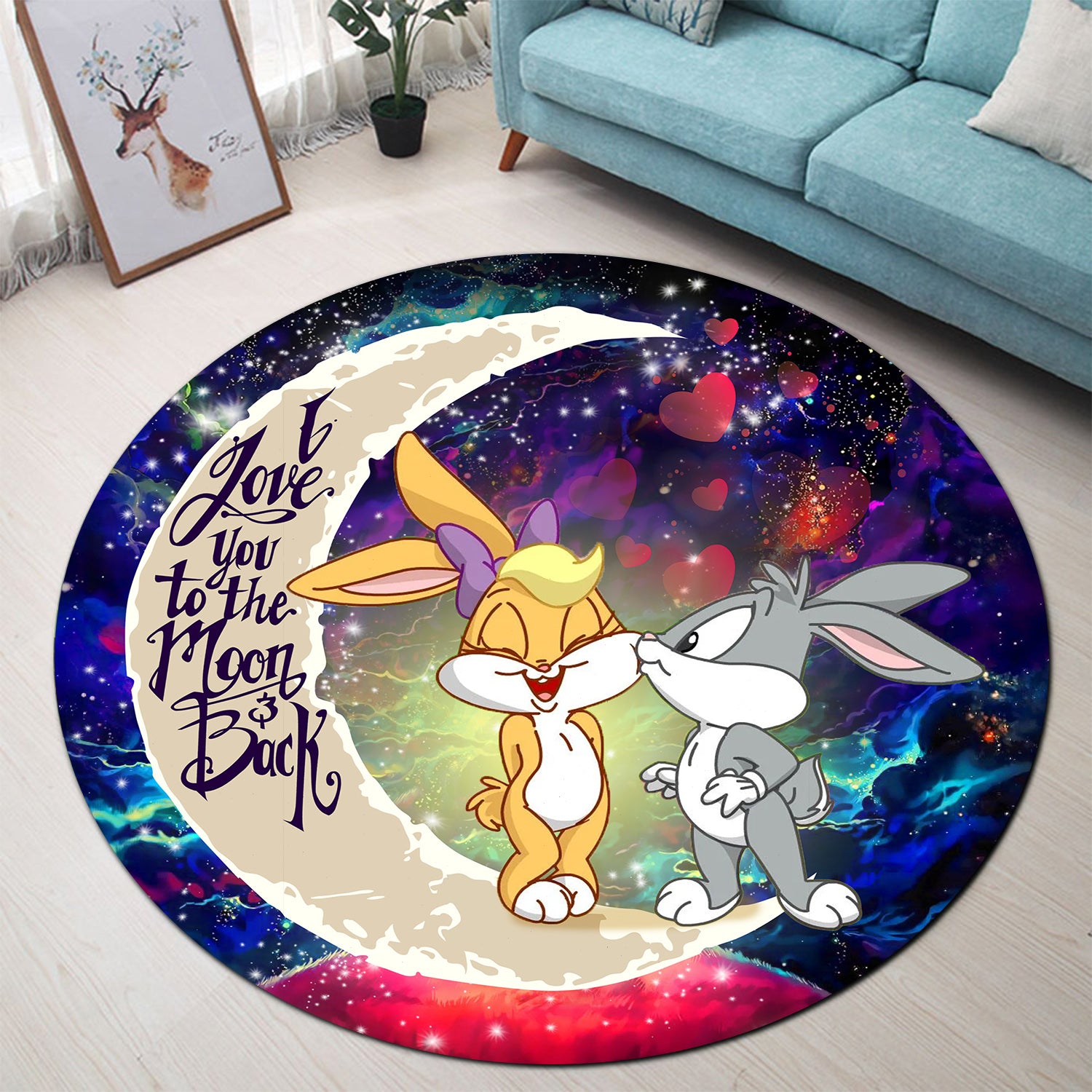 Bunny Love You To The Moon Galaxy Round Rug for Bedroom Living Room