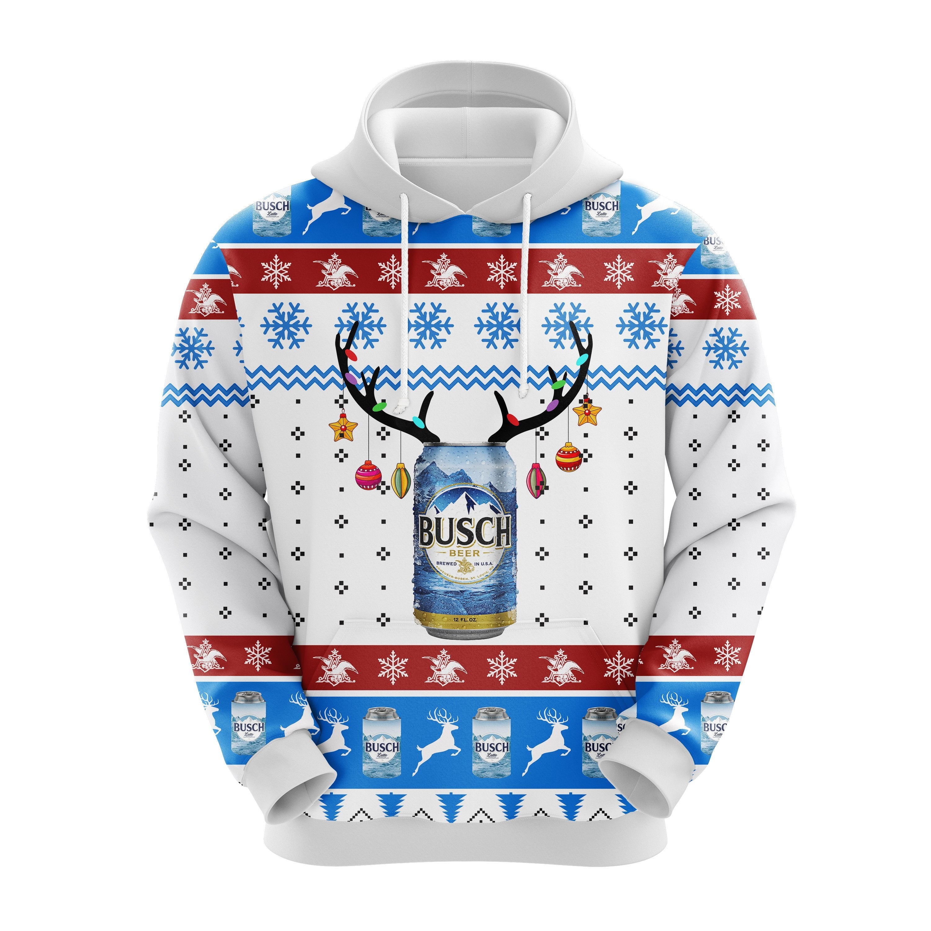 Busch Blue White Christmas Hoodie - Cute Noel Mc Ugly Gift Idea