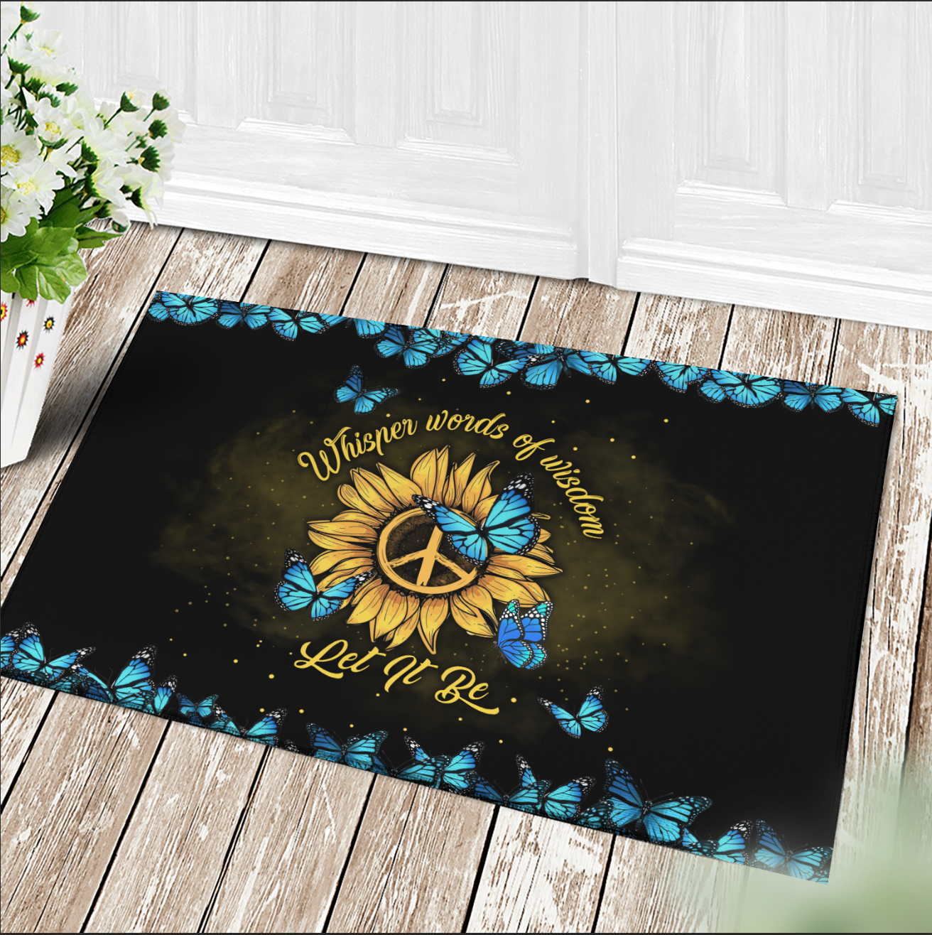 Butterfly Sunflower Doormat for Hippie Home Decor Butterfly