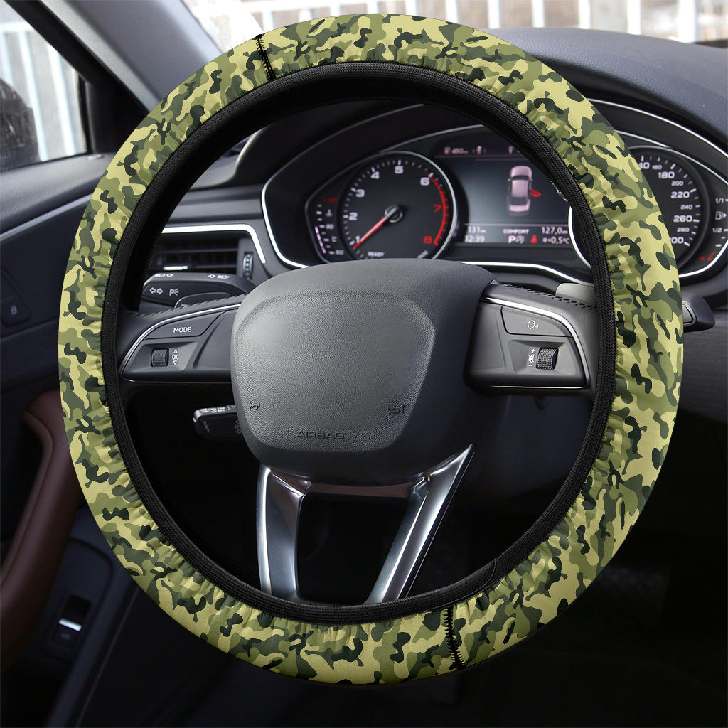 US Army Green Camouflage Premium Car Steering Wheel Cover 7068