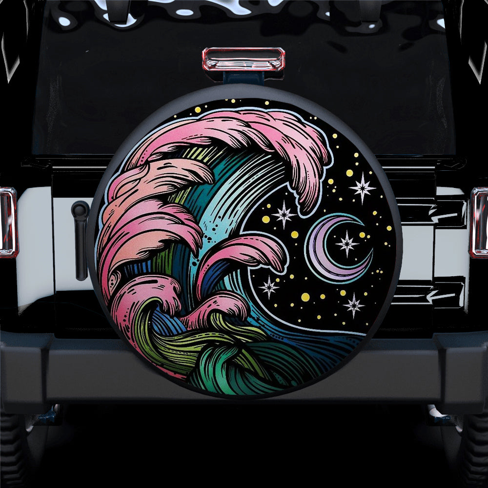 Hippie Vintage Art Jeep Tire Cover Gift for Campers - Camping Night