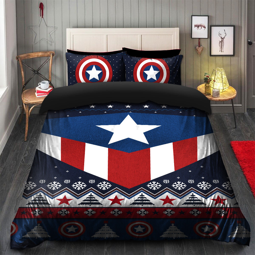 Captain America Christmas Bedding Duvet Cover Set with 2 Pillowcases