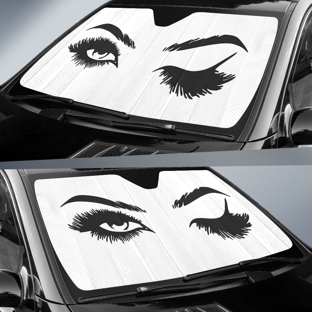 Black Cartoon Eyelash Lady Sun Shades for Car Windshield Accessories