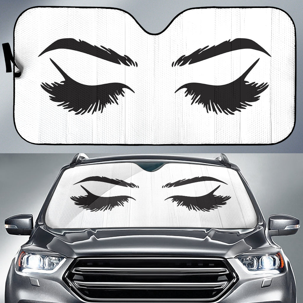 Black Cartoon Lady Close Eyes Car Sun Shades Windshield Accessories