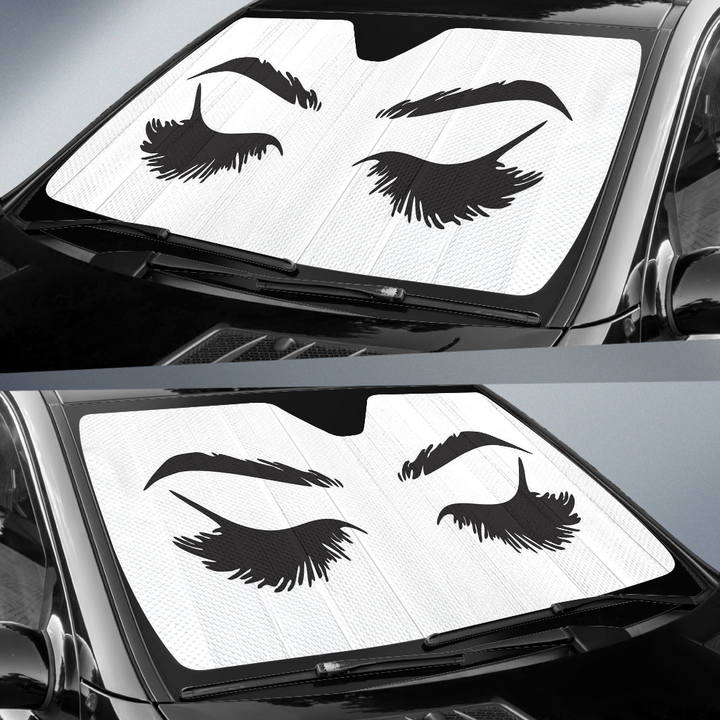 Black Cartoon Lady Close Eyes Car Sun Shades Windshield Accessories