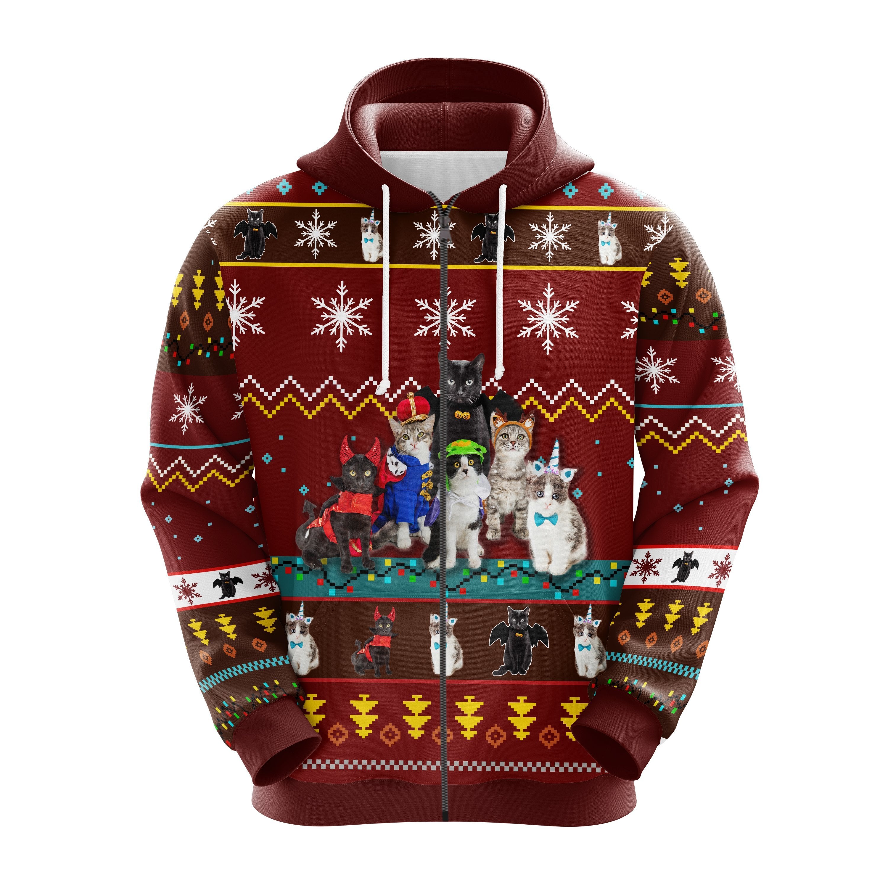 Cute 3D Cat Halloween Hoodie Zip Blue – Amazing Thanksgiving Gift