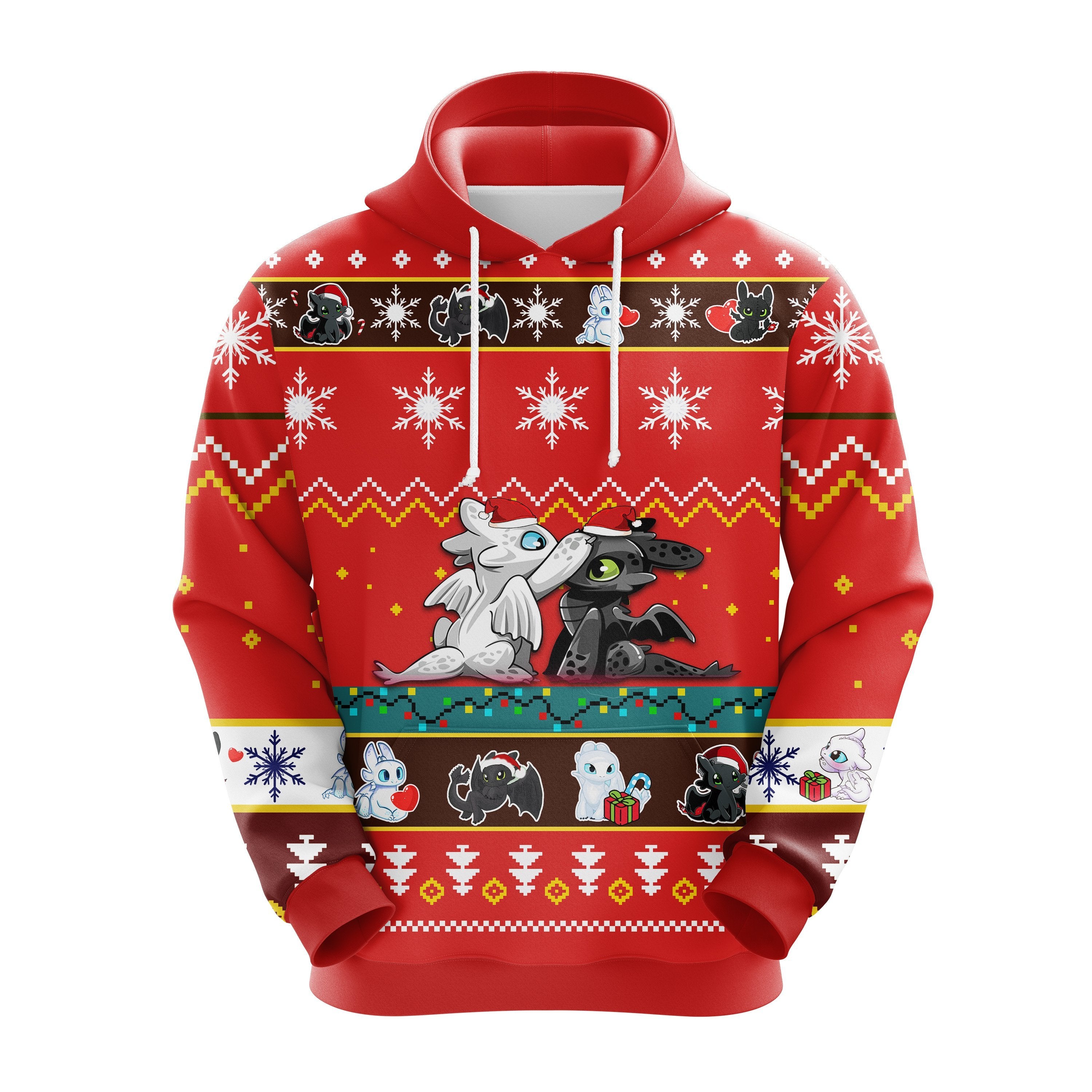 Cute Cat Back Christmas Hoodie, Red Ugly Sweater Gift Idea