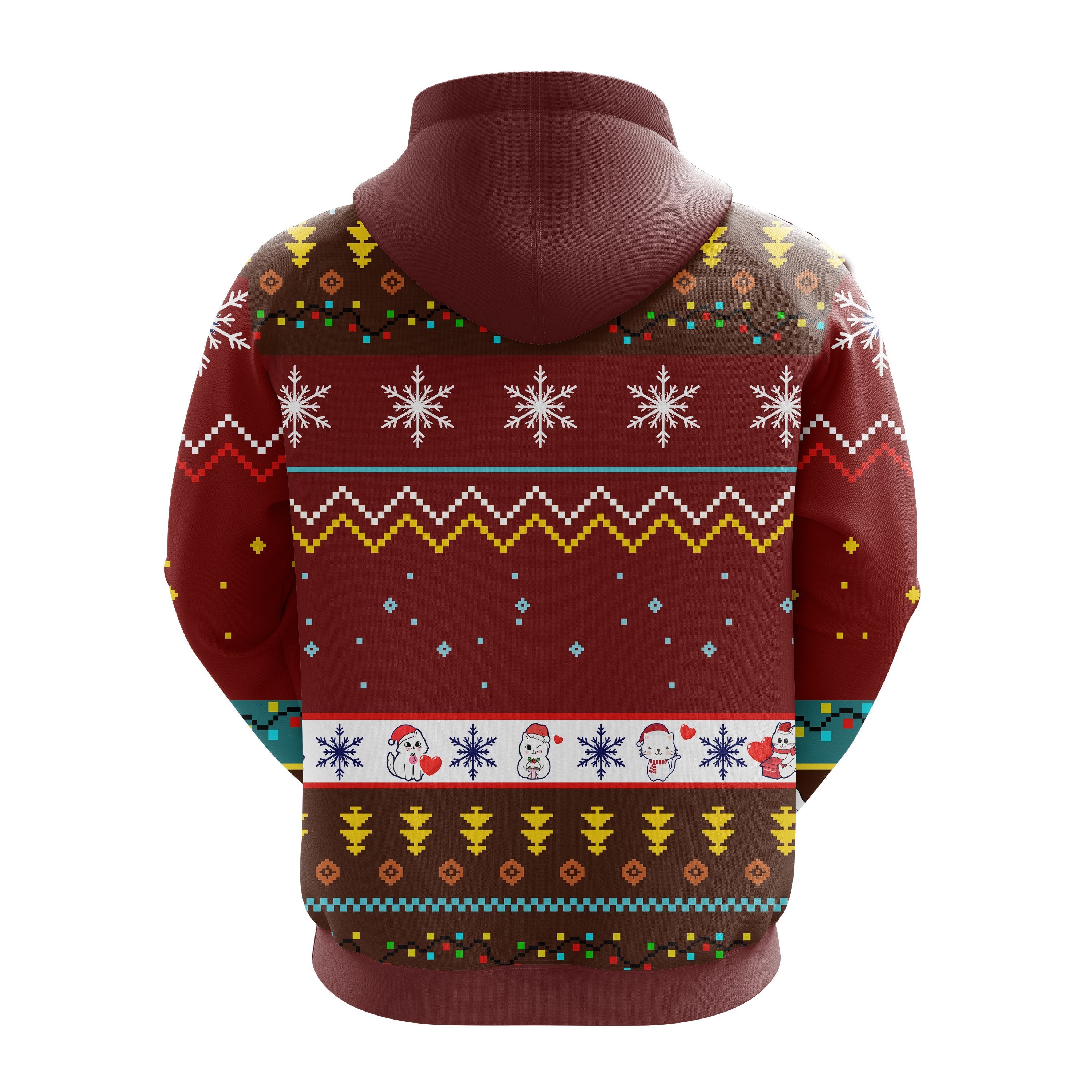 Cute Cat Christmas Hoodie - Ugly Christmas Sweater - Red