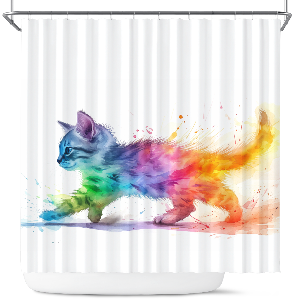 Colorful Cat Shower Curtain - Vibrant Design for Bathroom Decor