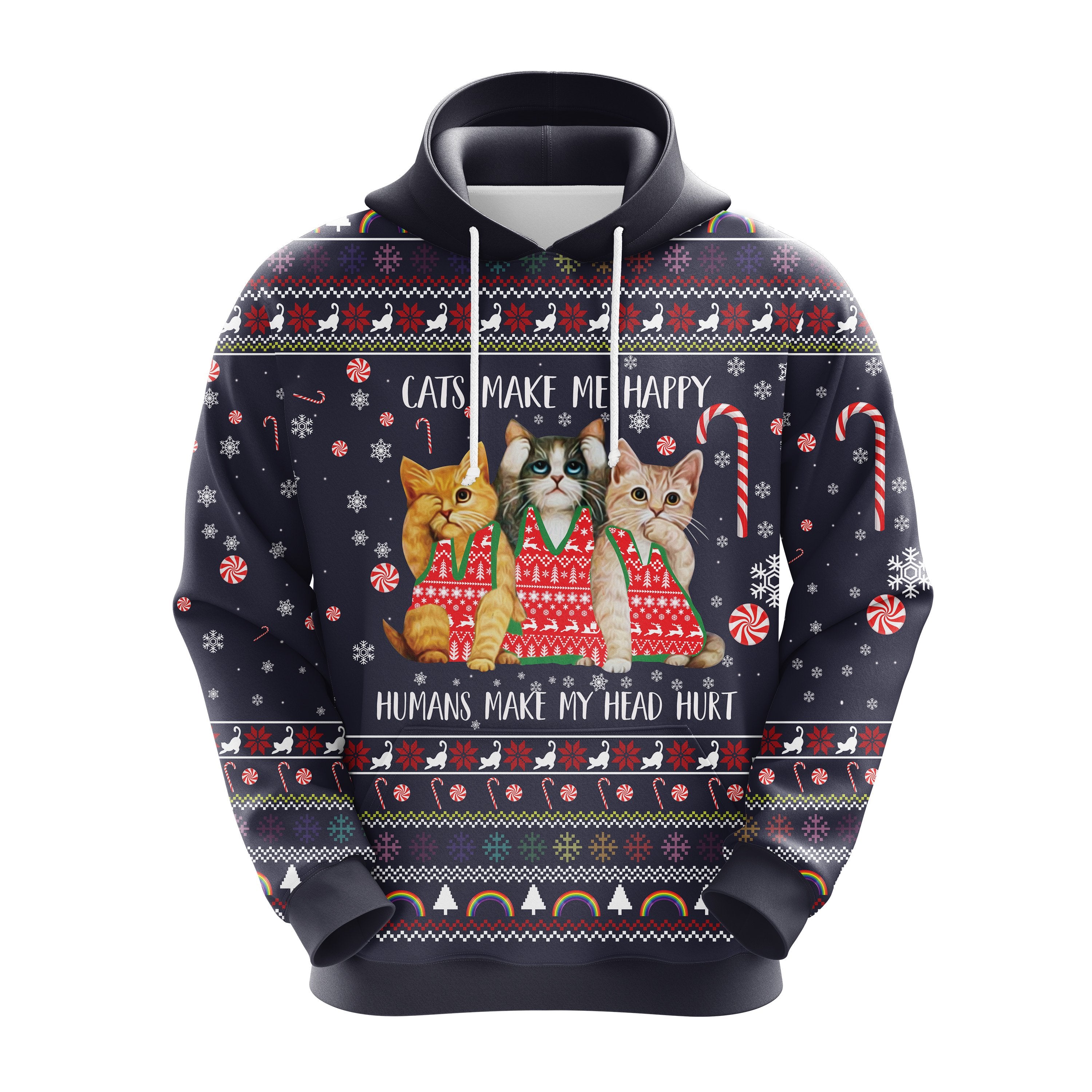 Cute Cat Make Me Happy Christmas Hoodie - Amazing Thanksgiving Gift
