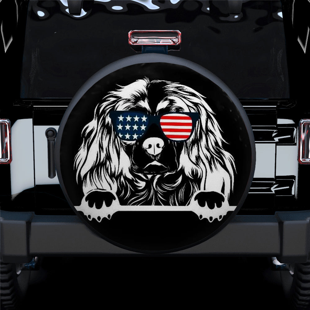 Cavalier King Charles Spaniel US Flag Glasses Jeep Tire Cover Gift