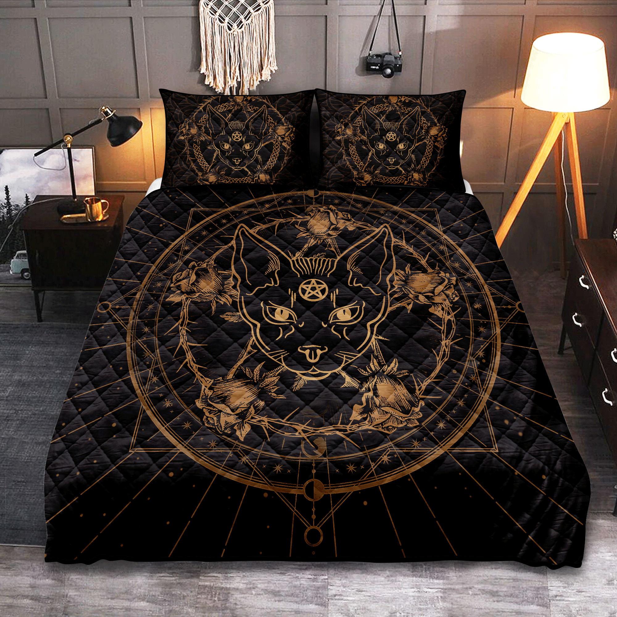 Sphynx Cat Quilt Bed Sets | Celestial Design for Cat Lovers