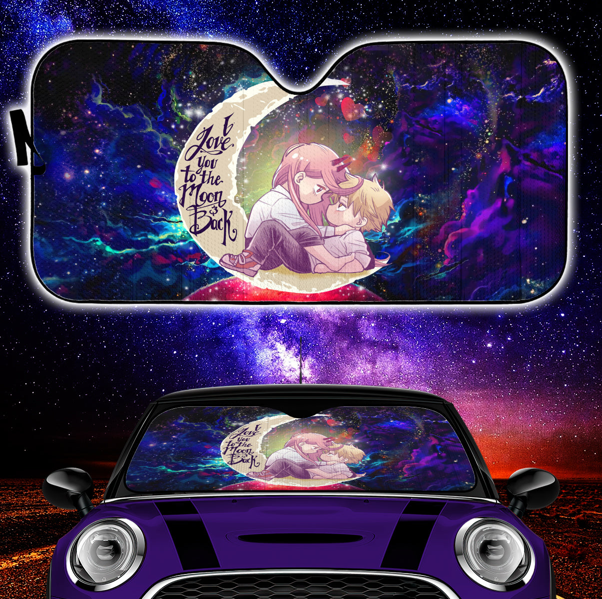 Chainsaw Man Denji Power to the Moon Galaxy Car Auto Sunshades