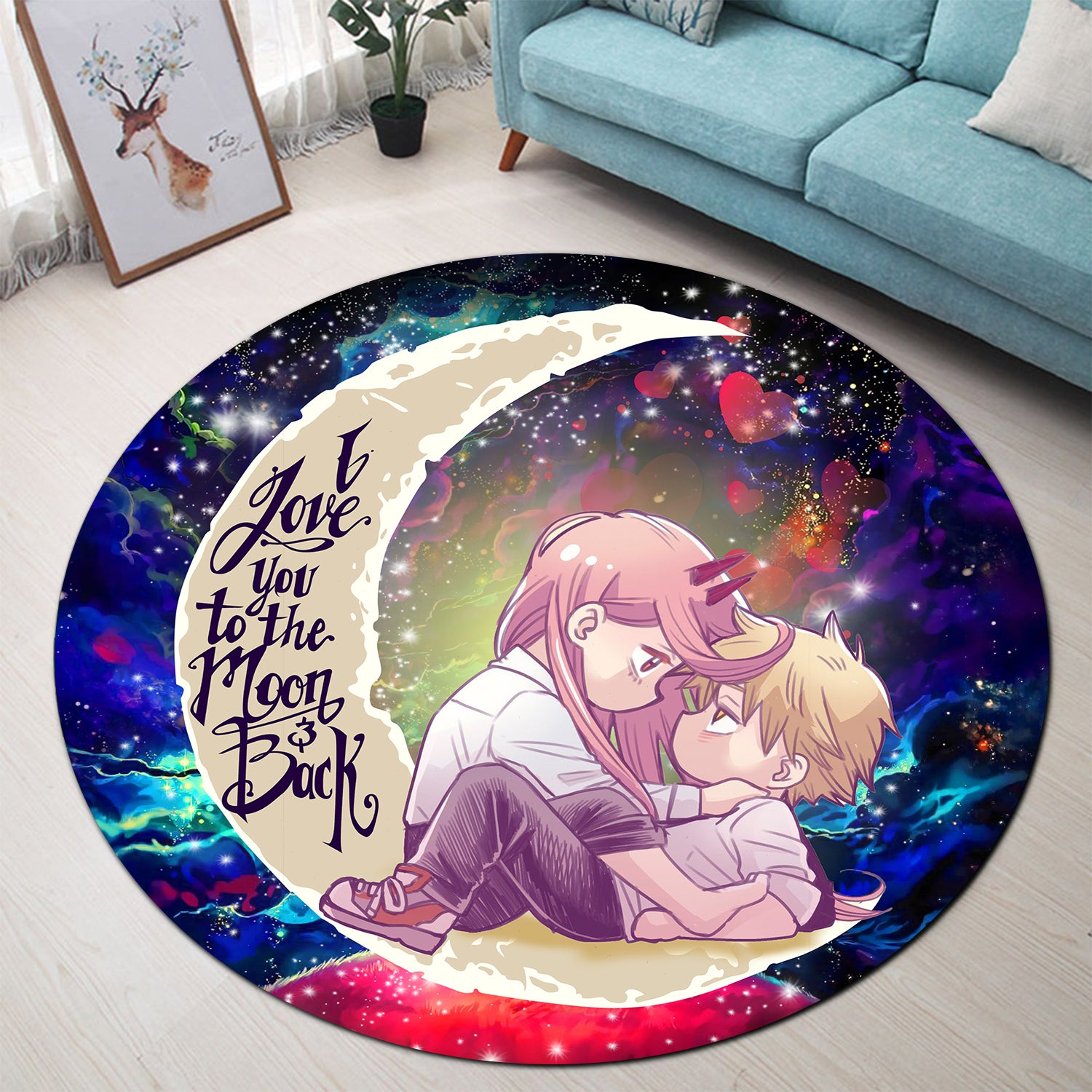 Chainsaw Man Denji Power Love You To The Moon Galaxy Rug Decor