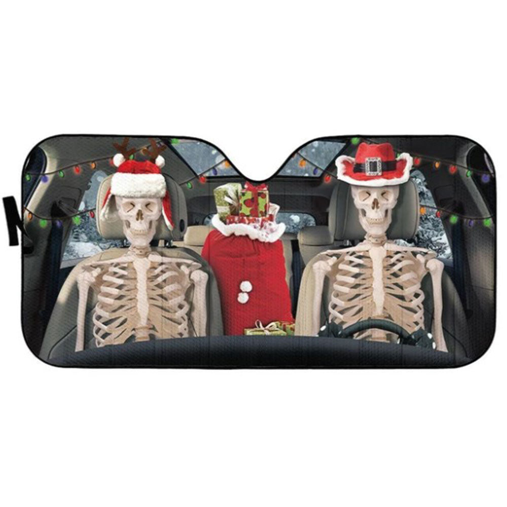 Custom Christmas Skeleton Couple Car Sun Shades for Windshield Decor