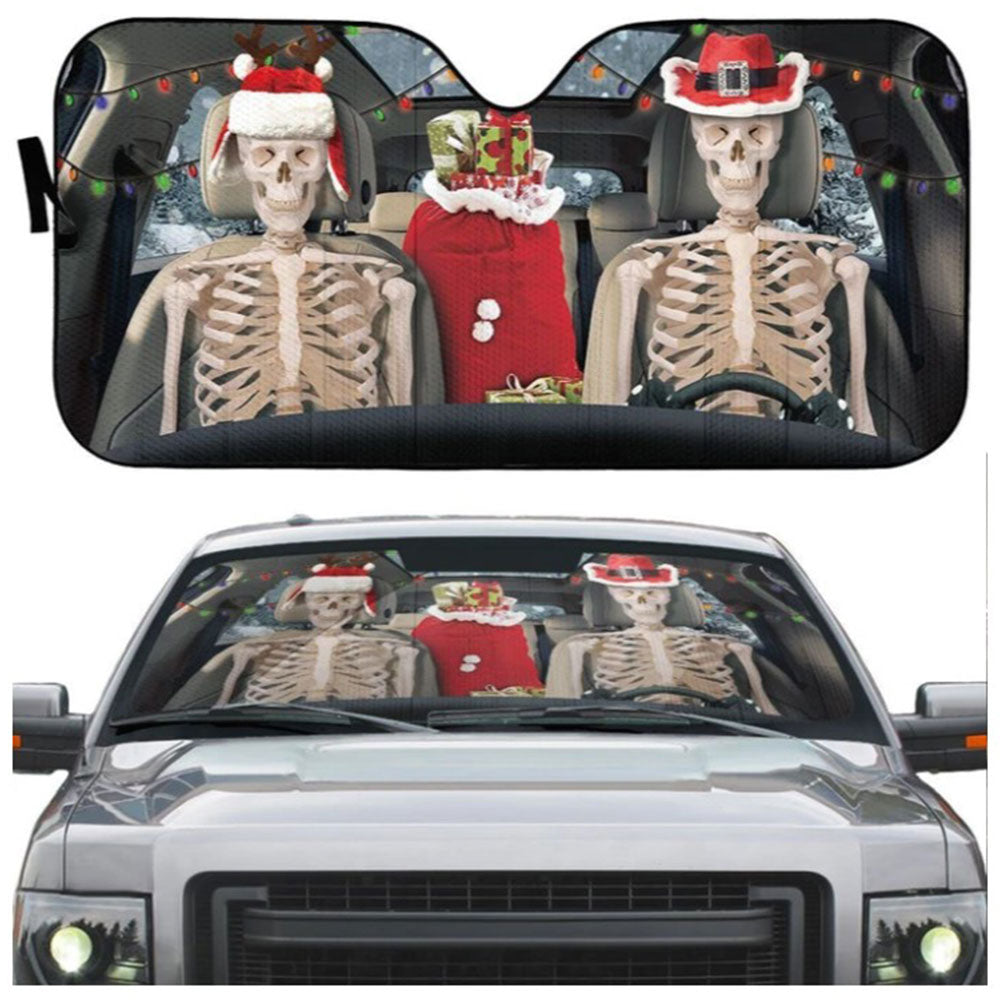Custom Christmas Skeleton Couple Car Sun Shades for Windshield Decor