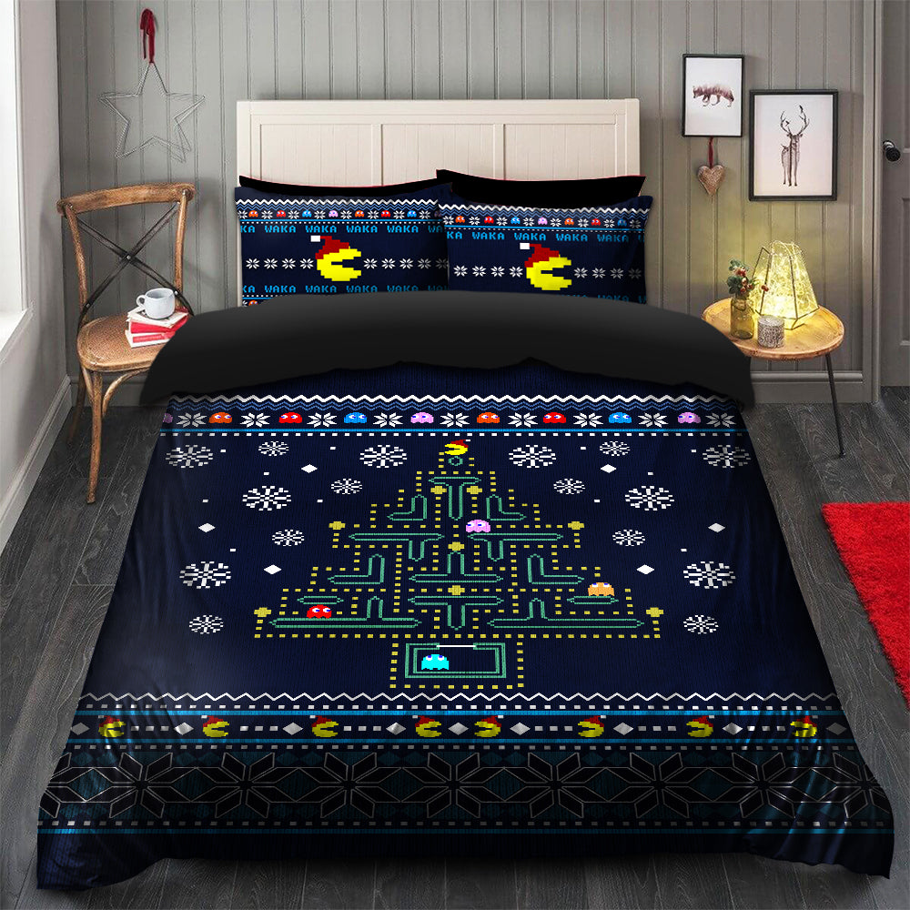 Pacman Christmas Tree Bedding Set with Duvet Cover & 2 Pillowcases