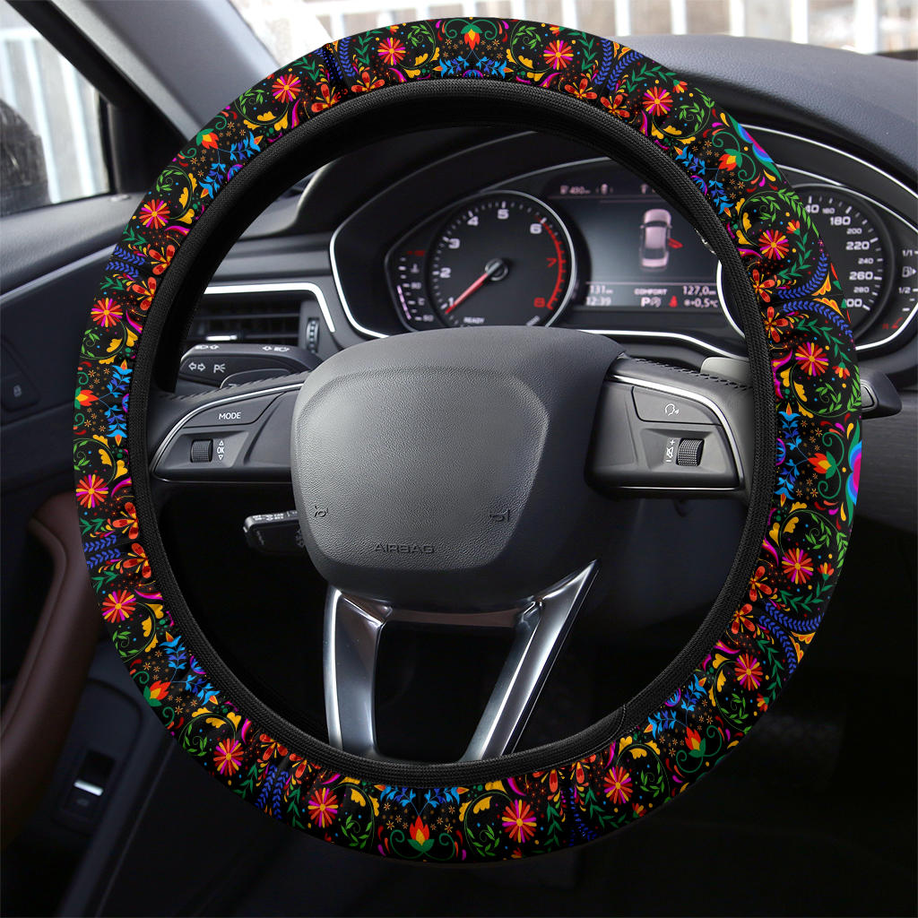 Colorful Mexican Bird Flower Steering Wheel Cover Premium 7065