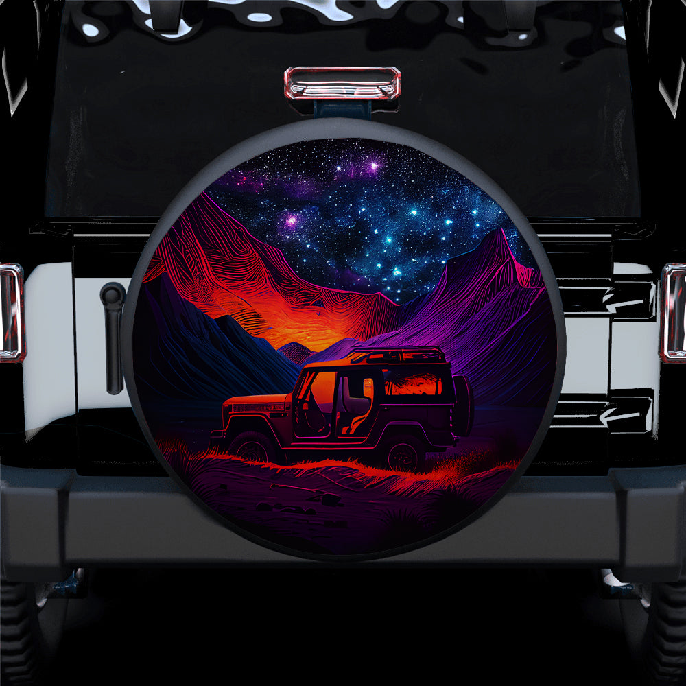 Colorful Jeep Adventure Spare Tire Cover for Campers - Moon Mountains