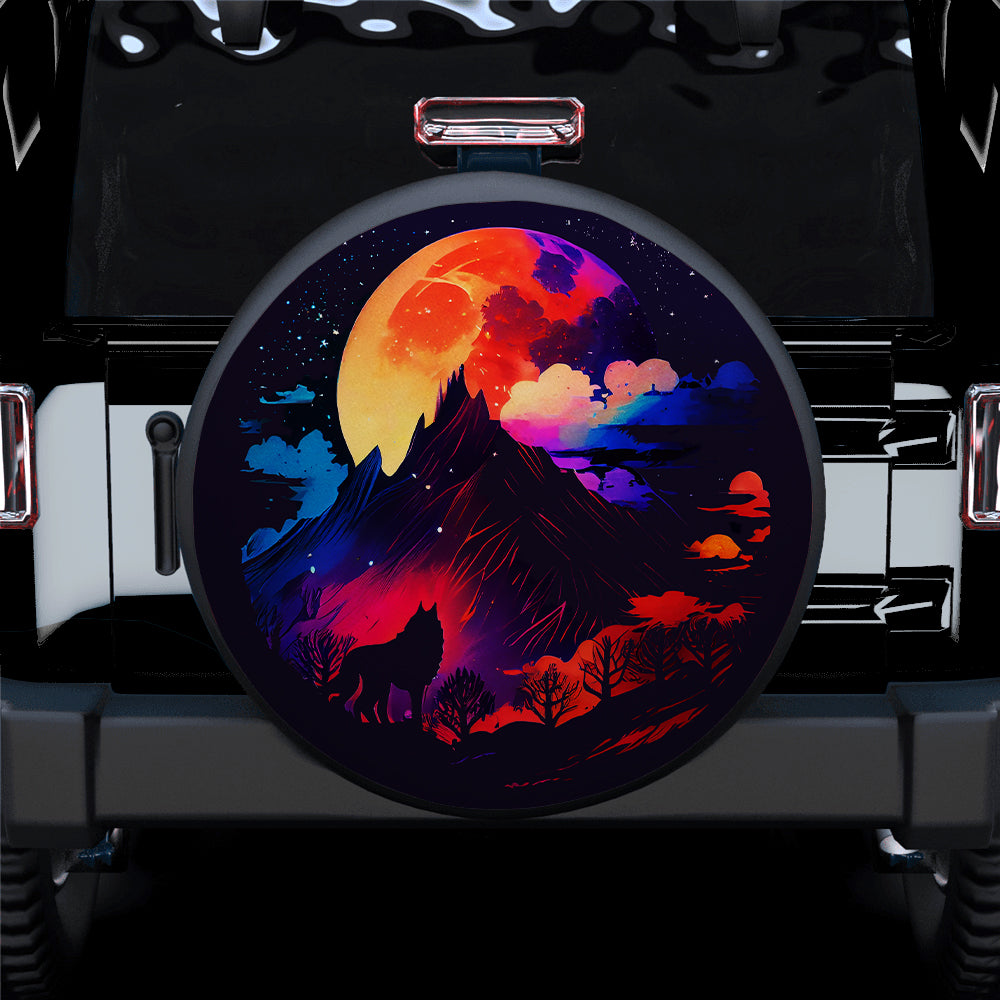 Colorful Wolf Mountains Moon Stars Jeep Car Spare Tire Cover Gift