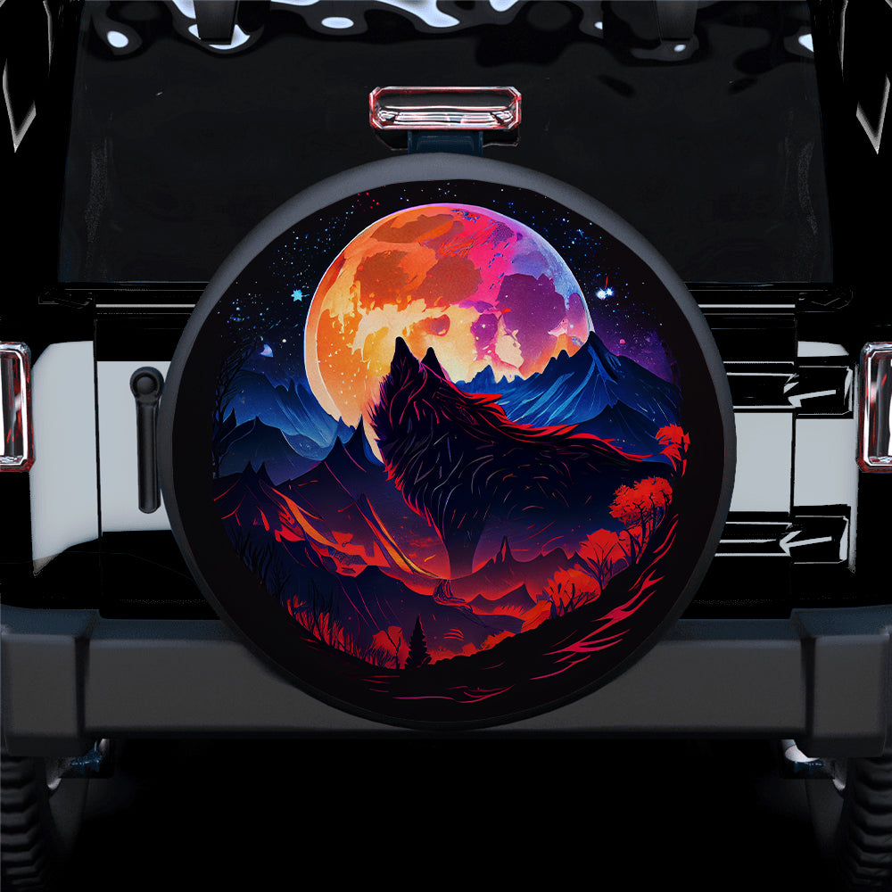 Colorful Moon Wolf Mountains Jeep Spare Tire Cover Gift for Campers