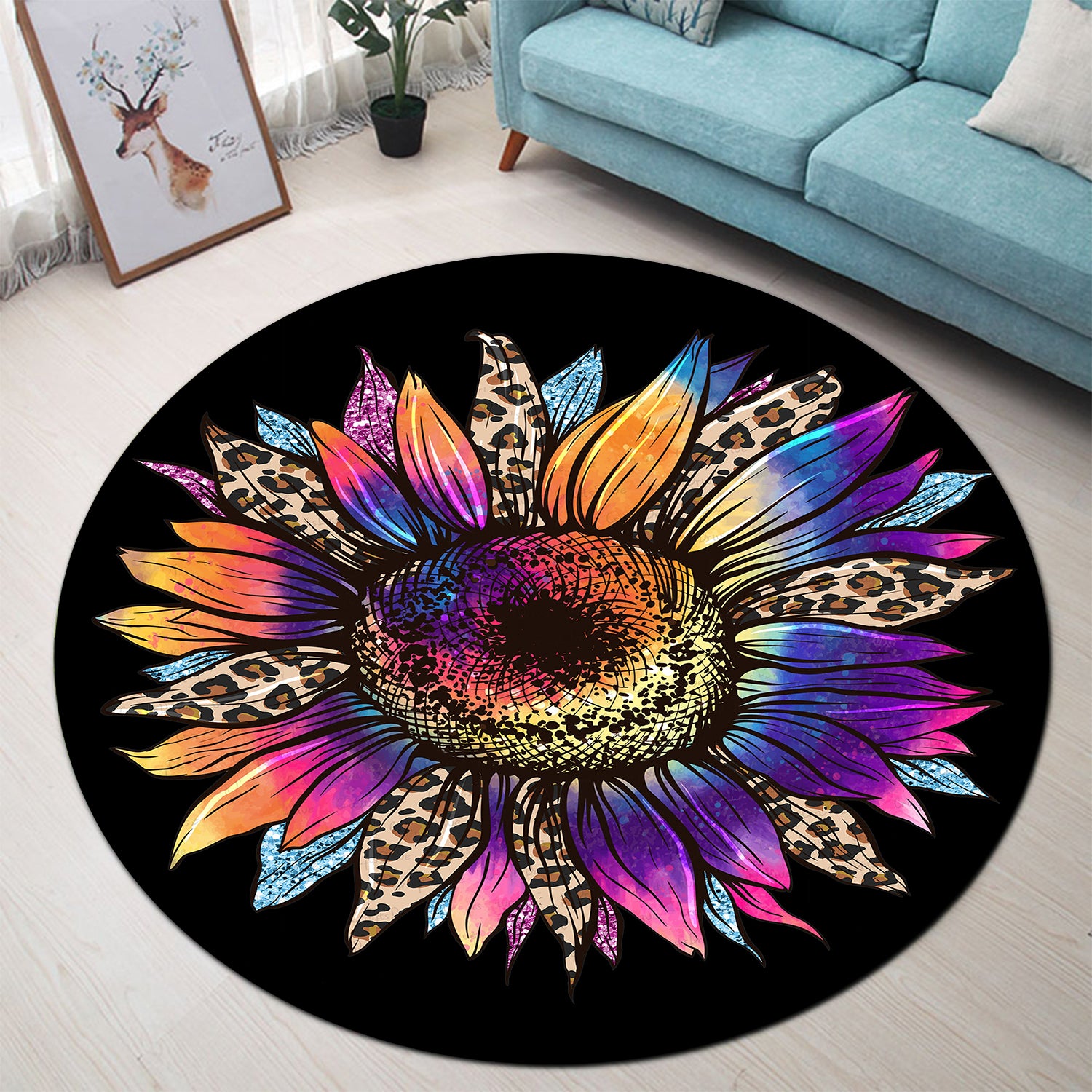 Colorful Cheetah Sunflower Rug for Bedroom Living Room Home Decor