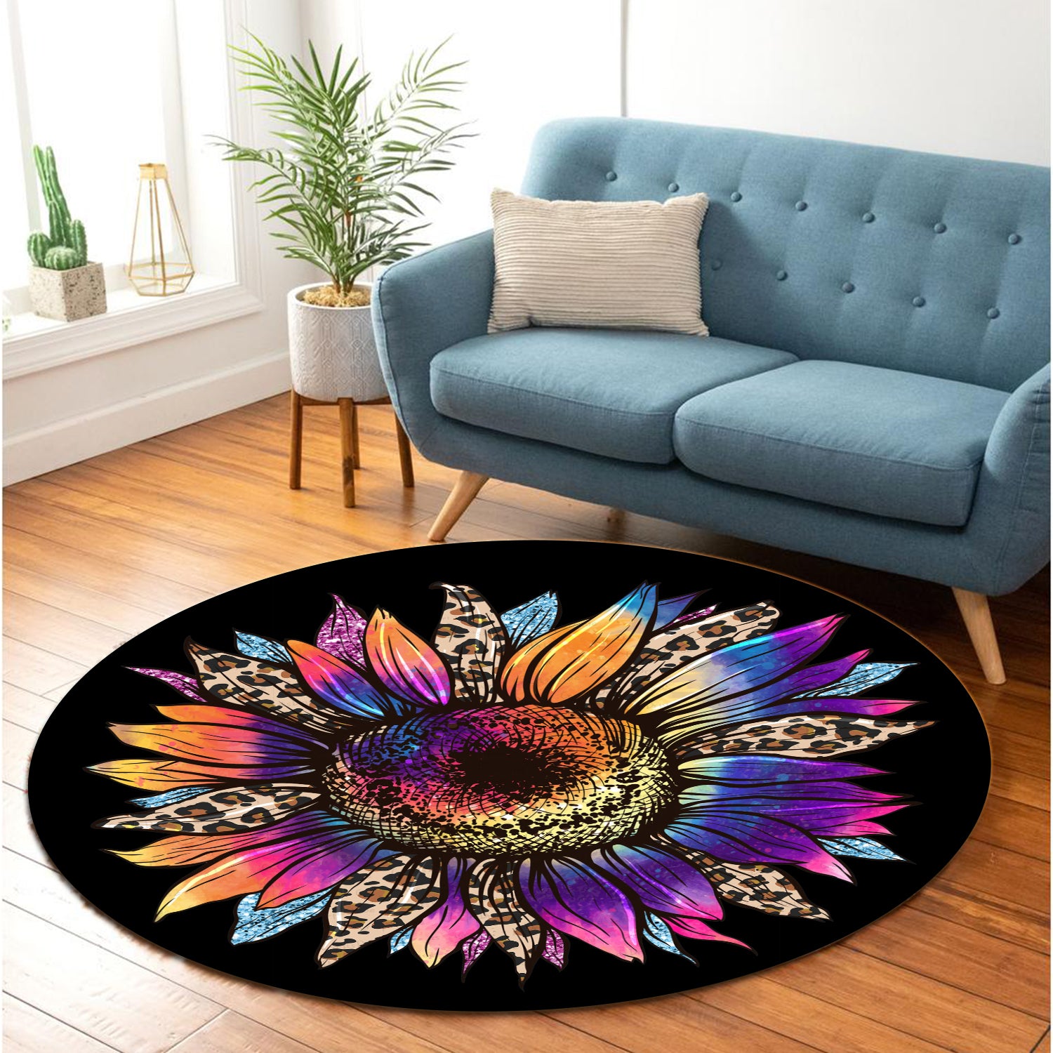 Colorful Cheetah Sunflower Rug for Bedroom Living Room Home Decor