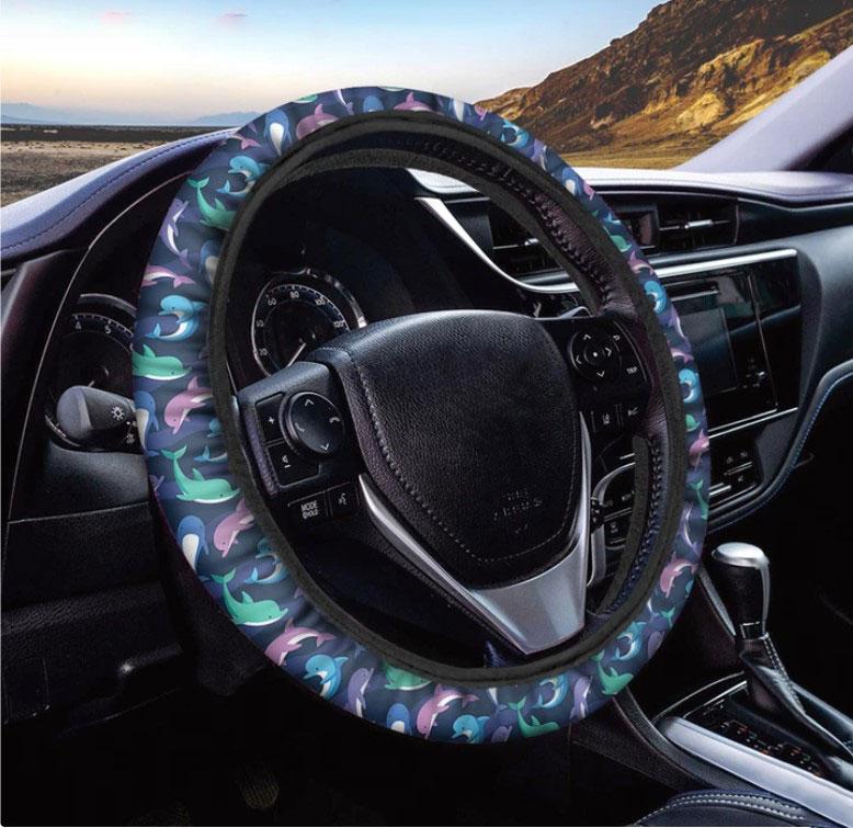 Colorful Dolphin Pattern Steering Wheel Cover for Cars