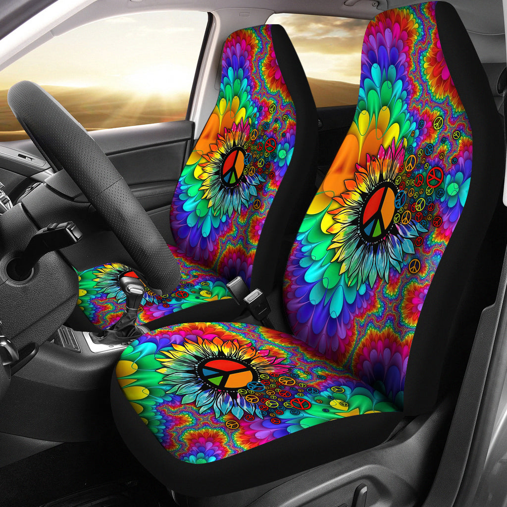 Colorful Hippie Mandala Sunflower Car Seat Covers Premium Decor