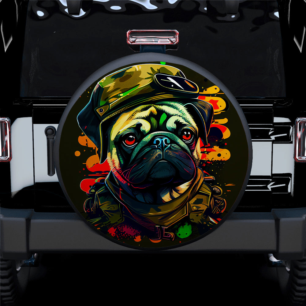 Colorful Pug Dog Portrait Jeep Car Tire Cover Gift for Campers