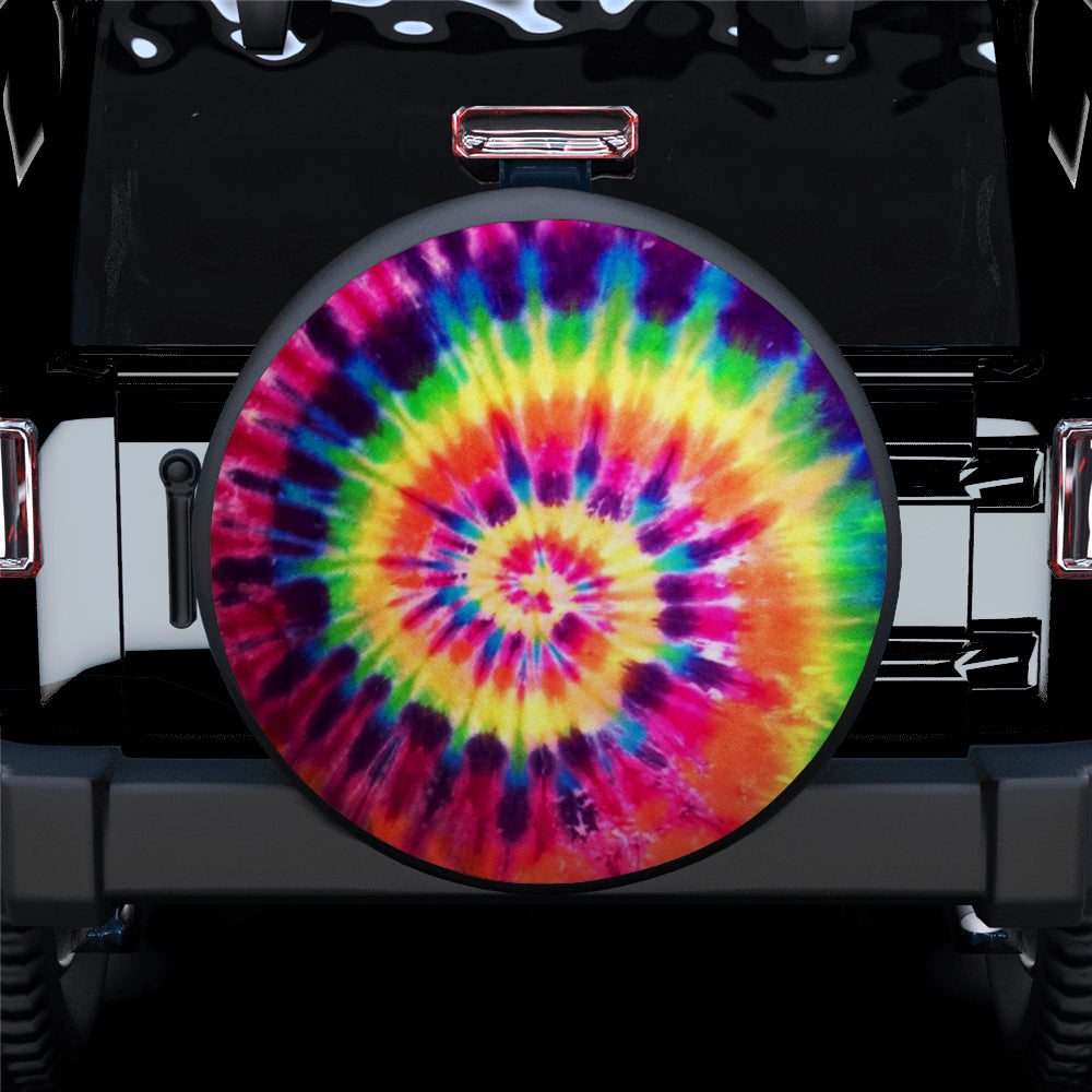 Colorful Tie Dye Jeep Spare Tire Cover for Campers and Travelers