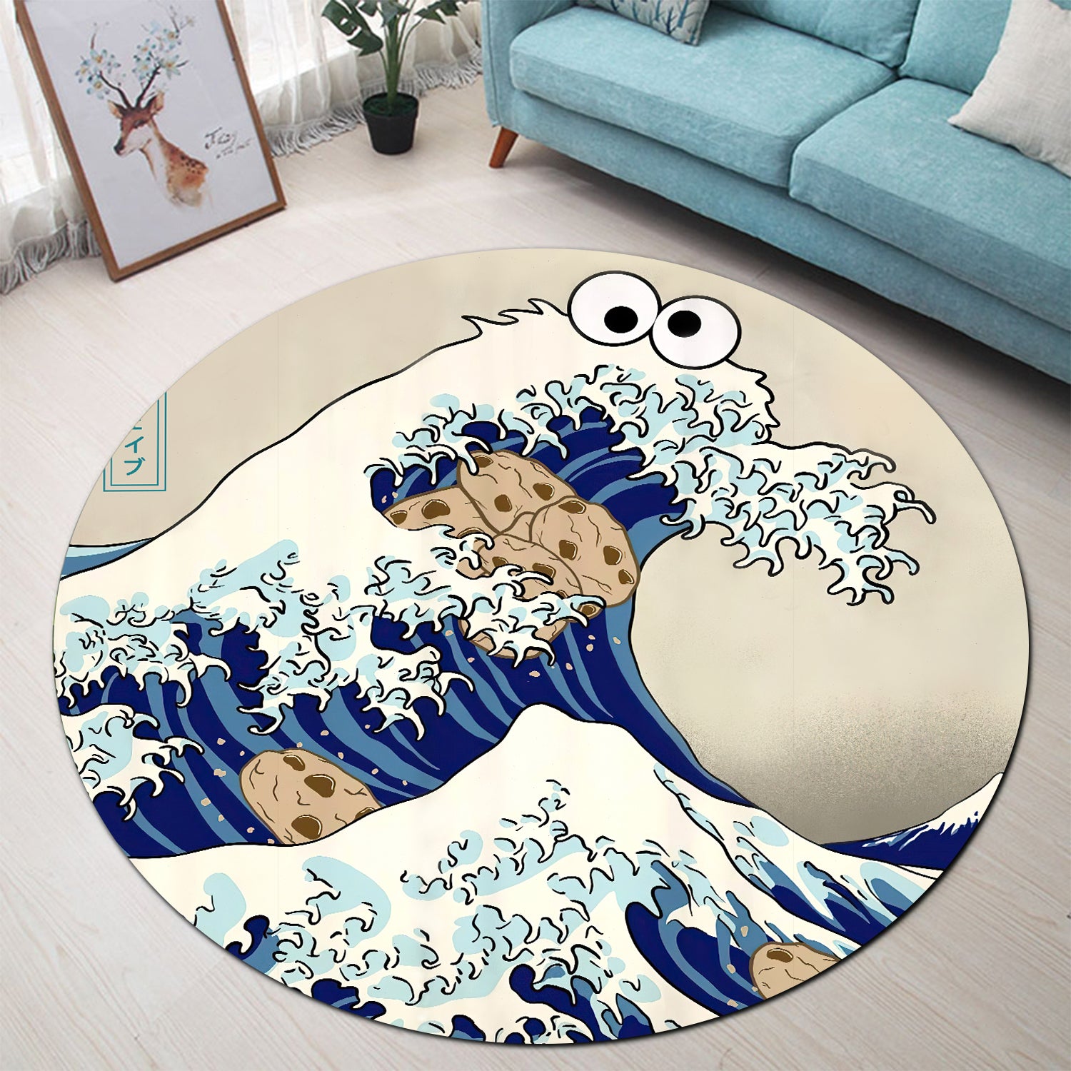Great Wave Round Carpet Rug for Bedroom and Living Room Decor