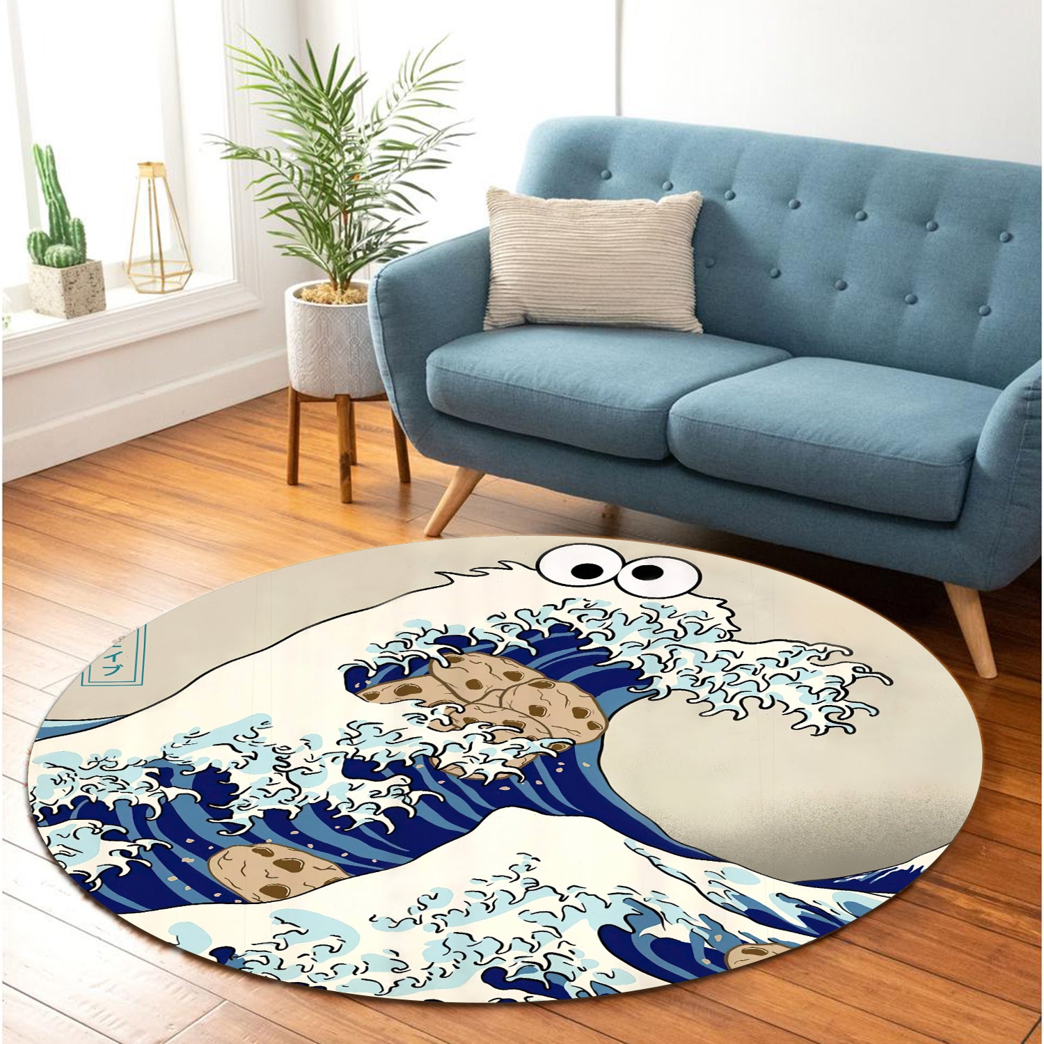 Great Wave Round Carpet Rug for Bedroom and Living Room Decor