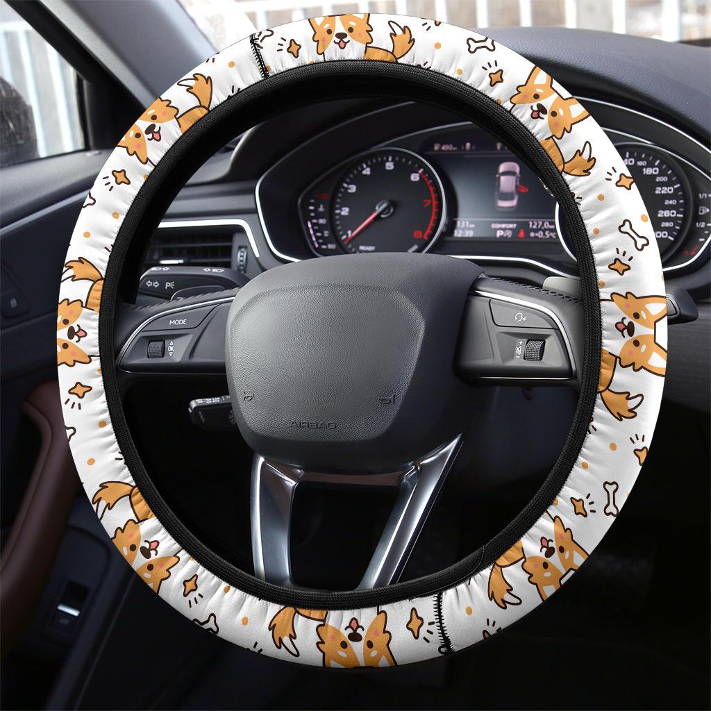 Cute Corgi Pattern Premium Steering Wheel Cover for Cars