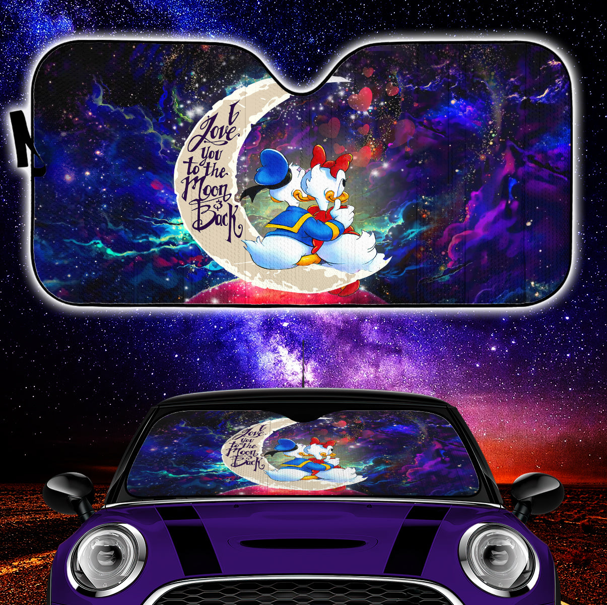 Cute Duck Love You To The Moon Galaxy Car Sunshades