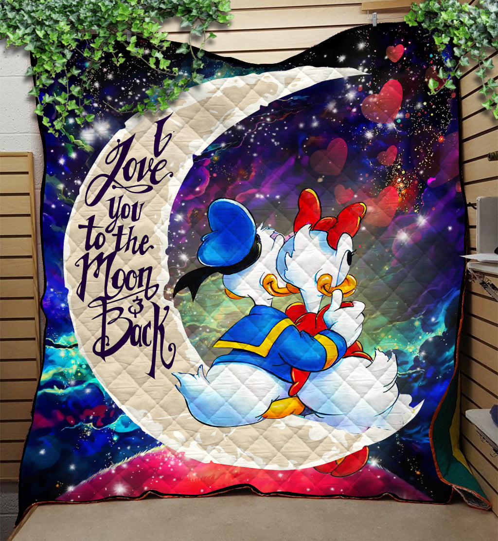 Cute Duck Couple Love You To The Moon Galaxy Quilt Blanket