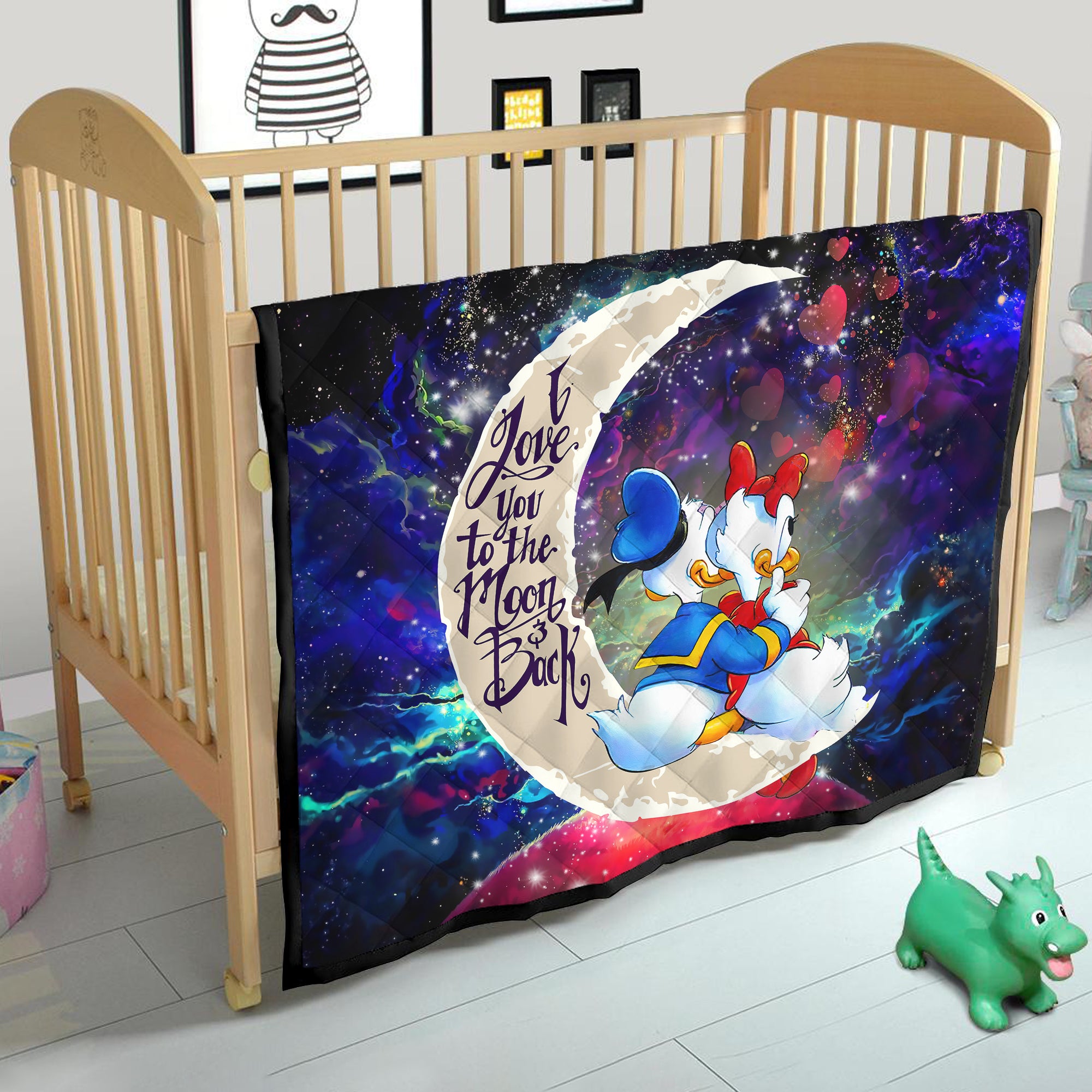 Cute Duck Couple Love You To The Moon Galaxy Quilt Blanket
