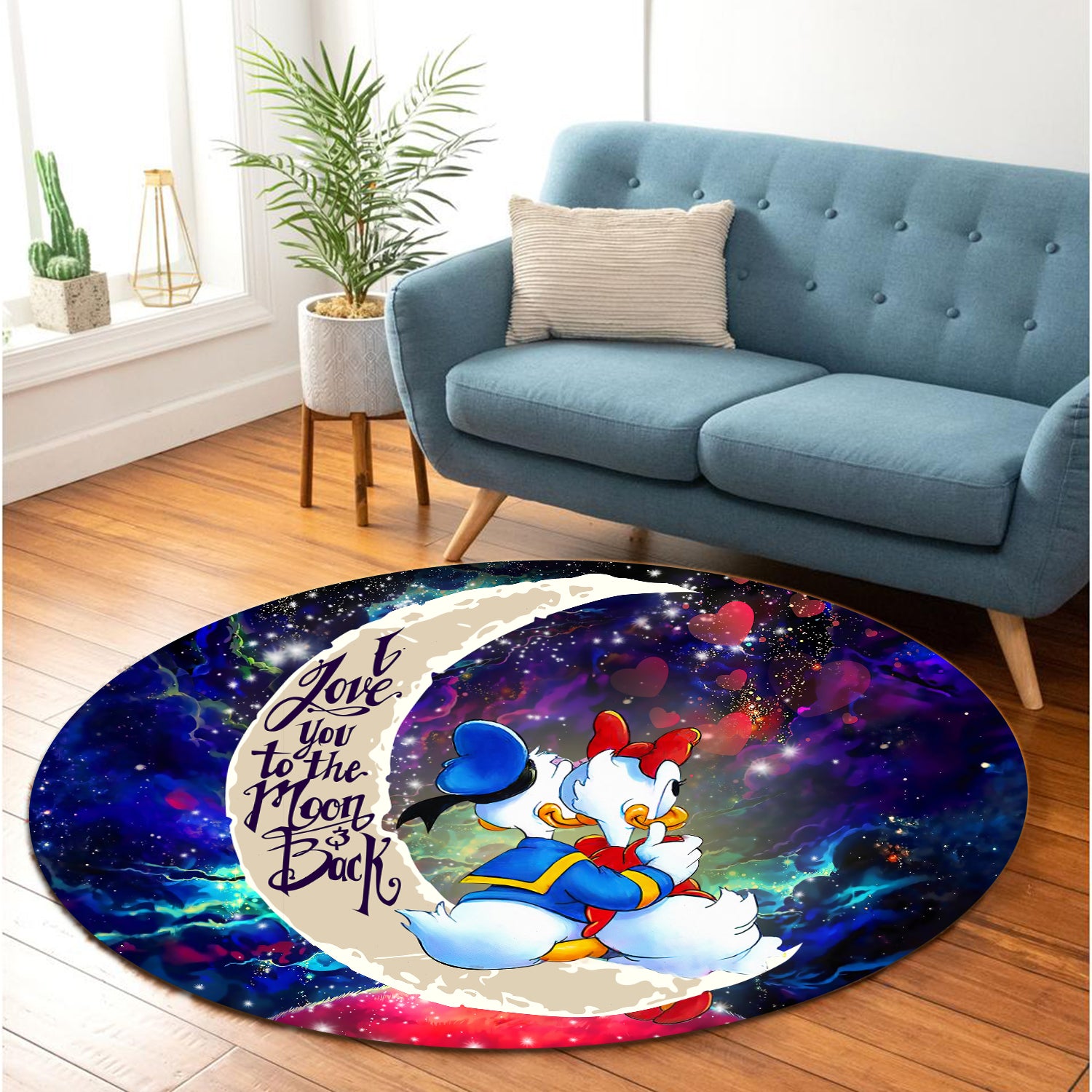 Cute Duck Couple Love You To The Moon Galaxy Round Rug Home Decor
